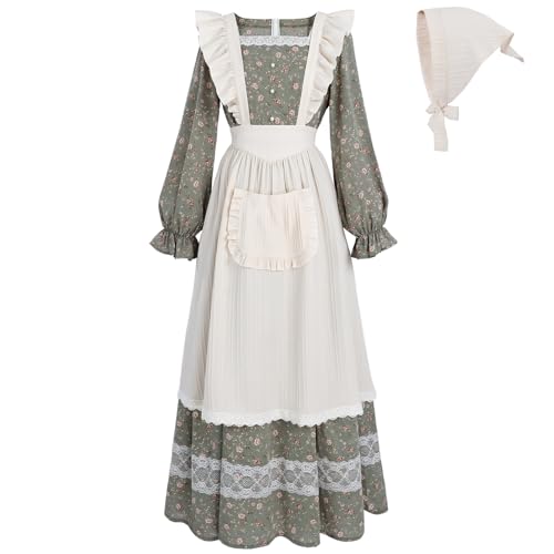 FCCAM FCCAM FCCAM Prairie Dress Women Floral Colonial Costume Women with Pioneer Apron 1800s American Historical Dress XL - Image 1