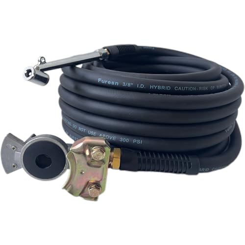 Furesn Truck Tire Inflator Kit 38 in x 50 ft Hybrid Air Hose with Glad Hand Air Chuck Heavy Duty Lightweight Kink Resistant 300 PSI Black