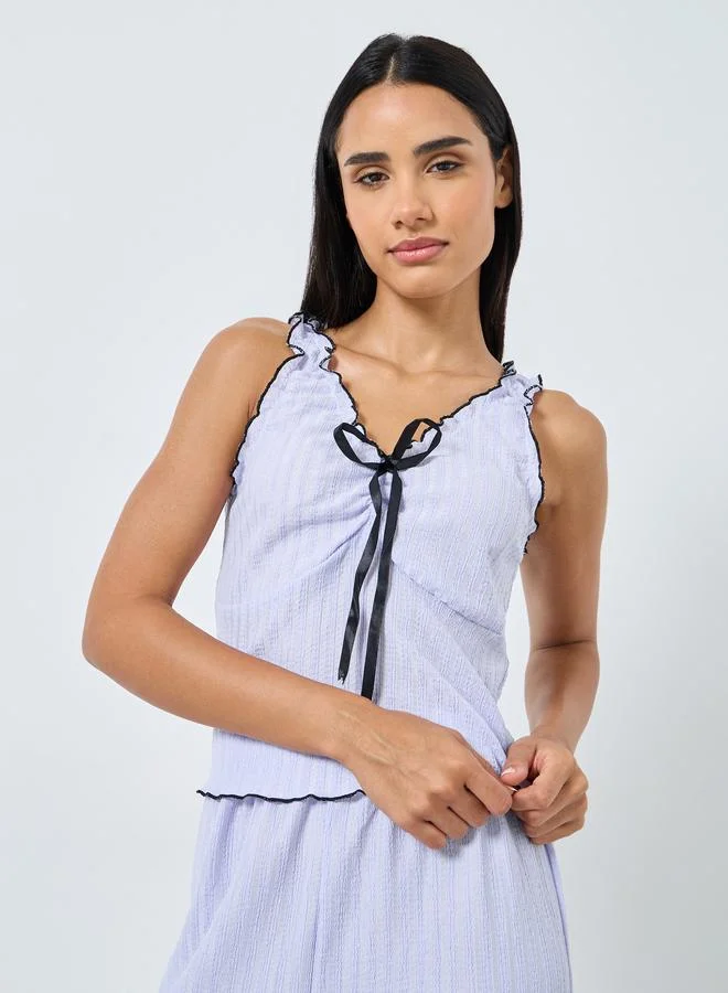 Styli Styli Rib Crinkle Contrast Edge Bow Tank and Pyjama Set