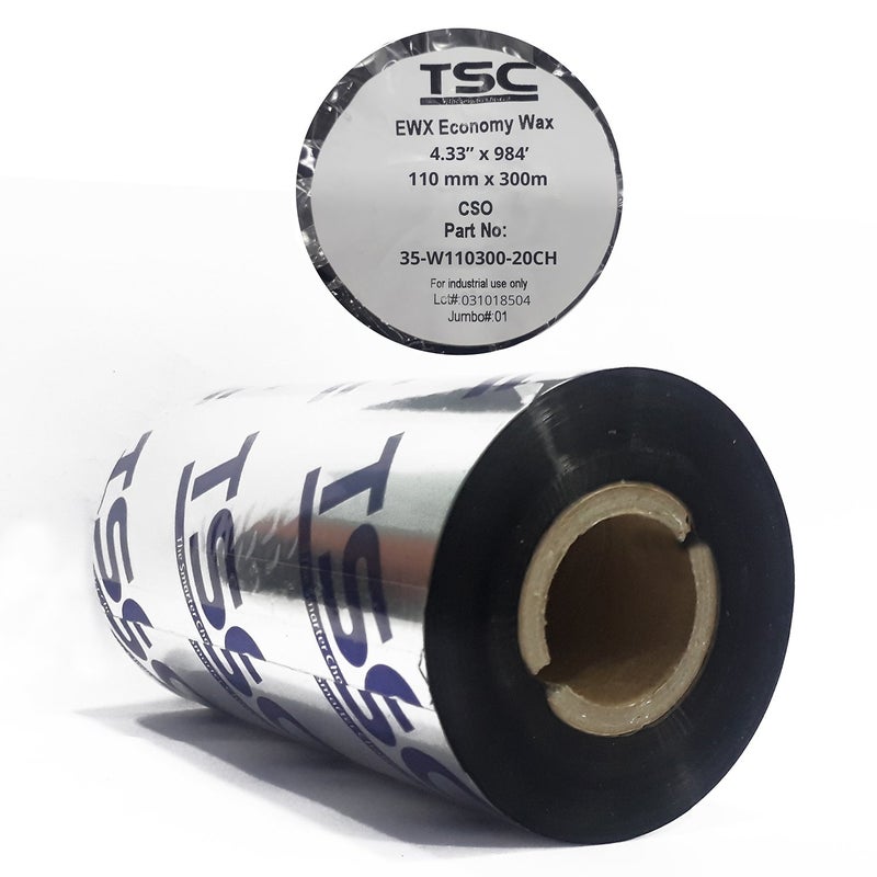 TSC Thermal Transfer Barcode Wax Ribbon for Label, Tag, Barcode Printing Wax (EWX - 110mm x 300m), 1000 Labels - Image 2