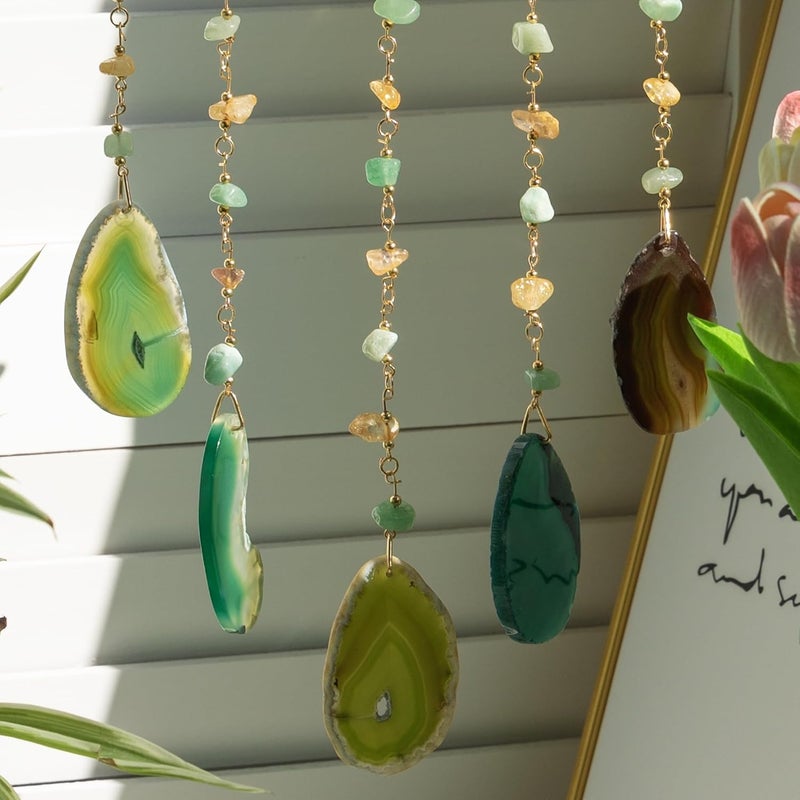 Dreamsum Green Tree of Life Dream Catchers with Agate Pendant Natural Dream Catchers for Aunt Wall Decor Handmade Dreamcatcher Wall Hanging Ornament for Bedroom Living Room Home Decor - Image 4