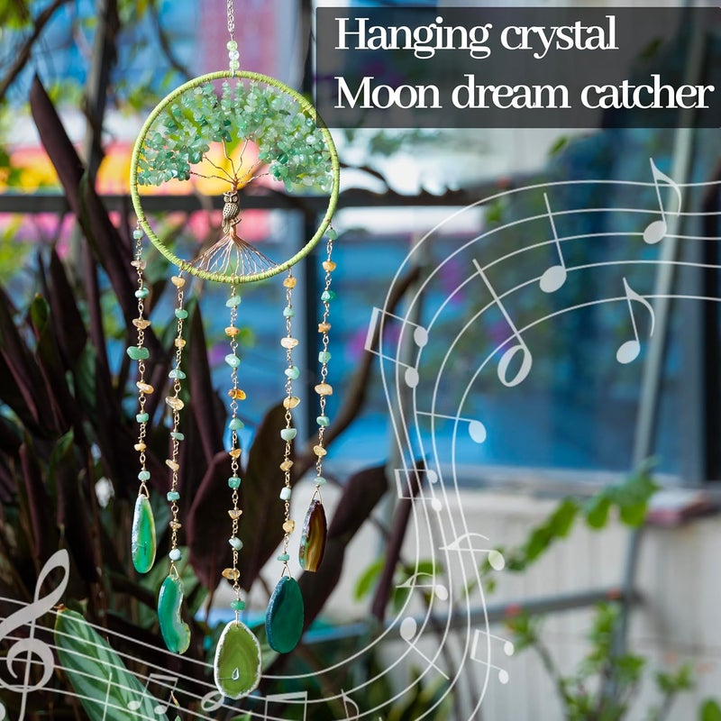 Dreamsum Green Tree of Life Dream Catchers with Agate Pendant Natural Dream Catchers for Aunt Wall Decor Handmade Dreamcatcher Wall Hanging Ornament for Bedroom Living Room Home Decor - Image 5
