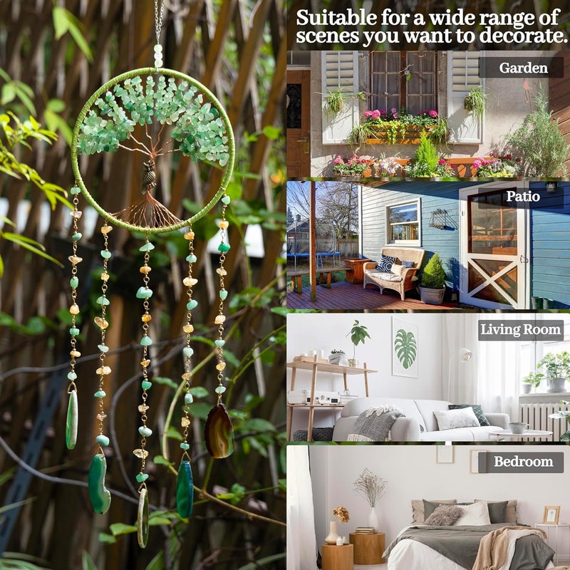 Dreamsum Green Tree of Life Dream Catchers with Agate Pendant Natural Dream Catchers for Aunt Wall Decor Handmade Dreamcatcher Wall Hanging Ornament for Bedroom Living Room Home Decor - Image 2