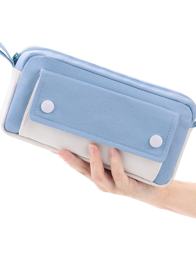 SYOSI - Pencil Case Large Capacity Pen Pencil Pouch Durable Bag Portable Journaling Supplies with Easy Grip Handle Marker Travel Simple Bag School Office Aesthetic Organizer for Girls Adults Blue - Image 1