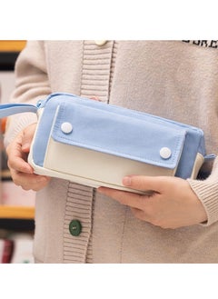 SYOSI Pencil Case Large Capacity Pen Pencil Pouch Durable Bag Portable Journaling Supplies with Easy Grip Handle Marker Travel Simple Bag School Office Aesthetic Organizer for Girls Adults Blue  - Image 2