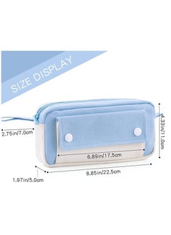 SYOSI Pencil Case Large Capacity Pen Pencil Pouch Durable Bag Portable Journaling Supplies with Easy Grip Handle Marker Travel Simple Bag School Office Aesthetic Organizer for Girls Adults Blue  - Image 5
