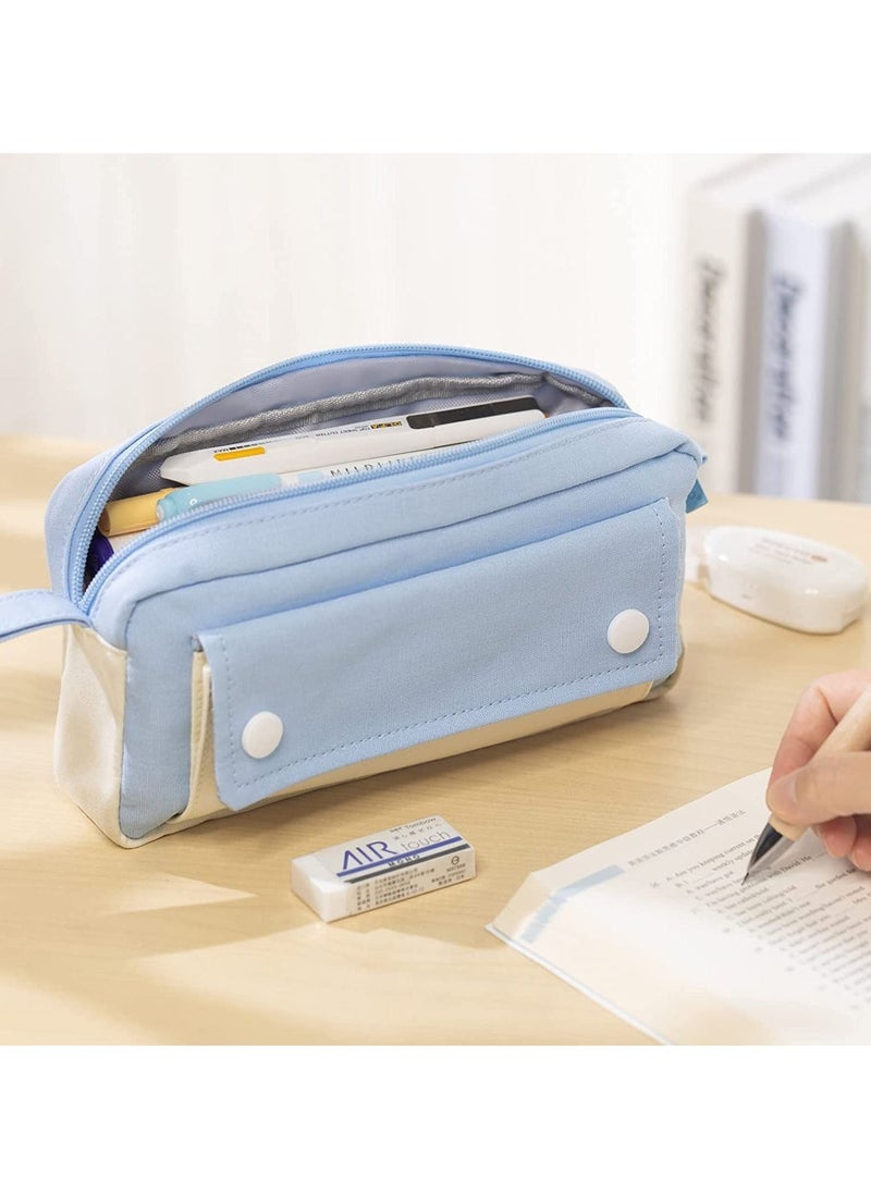 SYOSI - Pencil Case Large Capacity Pen Pencil Pouch Durable Bag Portable Journaling Supplies with Easy Grip Handle Marker Travel Simple Bag School Office Aesthetic Organizer for Girls Adults Blue - Image 1