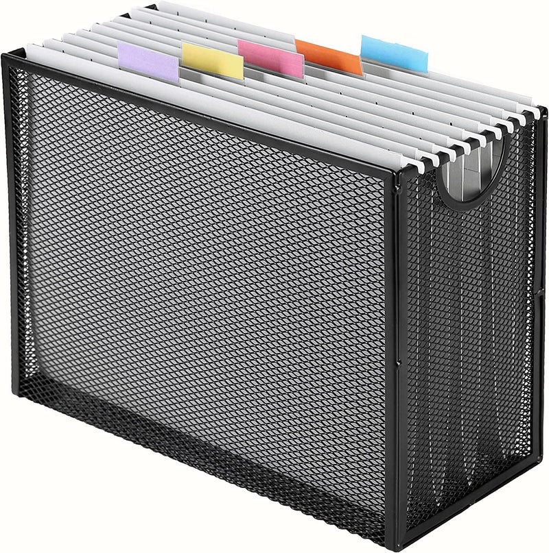 Sinboun Hanging File Organizer Letter-Size File Holder Filing Box Includes 5 Hanging Folders - Metal Mesh Magazine Letter Storage Cabinets File Cart for Office Home School, No Assembly Required - Image 1