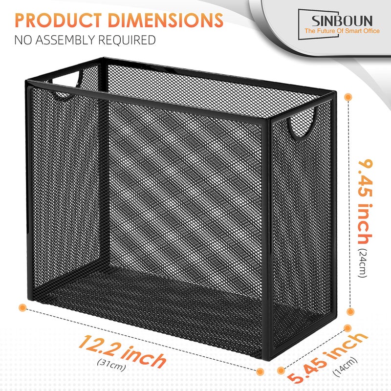 Sinboun Hanging File Organizer Letter-Size File Holder Filing Box Includes 5 Hanging Folders - Metal Mesh Magazine Letter Storage Cabinets File Cart for Office Home School, No Assembly Required - Image 2