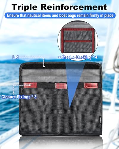 PLOZANO Closable Boat Storage Bag with Lid Reflective Strong Adhesive PVC Boat Caddy Organizer Mesh Bag Boat Storage Net for Gloves Flashlight etc134x98 - Image 3