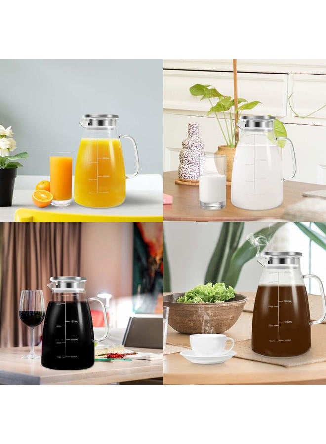 Aofmee Glass Pitcher, 2010ml Water Pitcher with Lid and Precise Scale Line, 18/8 Stainless Steel Iced Tea Pitcher, Easy Clean Heat Resistant Borosilicate Glass Jug for Juice, Milk, Cold or Hot Beverages - Image 5