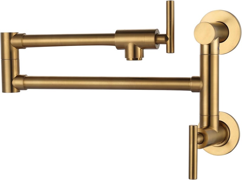 WOWOW Gold Pot Filler Faucet: Single Hole Wall Mount Stove Faucet, Brass Pot Filler Two Attachment with Double Joint Swing Arms - Image 1