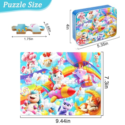 MZZOTOY Rainbow Horse Unicorn Puzzles for Kids Ages 48 60 Pieces Jigsaw Puzzles for Kids Ages 35 Puzzle for Girls and Boys Learning Educational Puzzles Toys in a Metal Box - Image 5