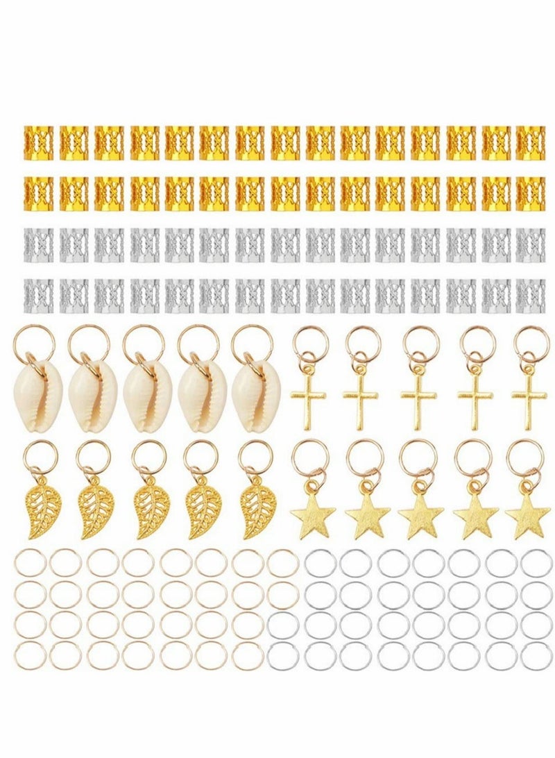 140 Pieces Hair Jewelry for Braids and Dreadlocks with Aluminum Beads Cuffs Rings Shell Charms and Clips for Stylish Decoration - Image 1