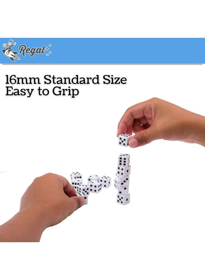 Regal Games - Regal Games Dice Set 6 Sided  Playing White 16mm Set of Dice  Square Dice for Classroom or Family Game Night  100 Dice - Image 1