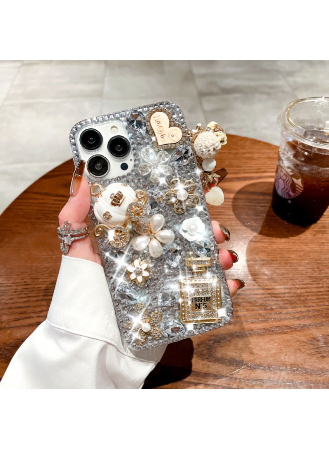 Pumpkin Car For Iphone 16/15promax Mobile Phone Case Full Diamond Suitable For Iphone12/13 All-inclusive Silicone Love-Color:Pumpkin Cart + Perfume Bottle-Applicable Models:For Iphone14 - Image 3