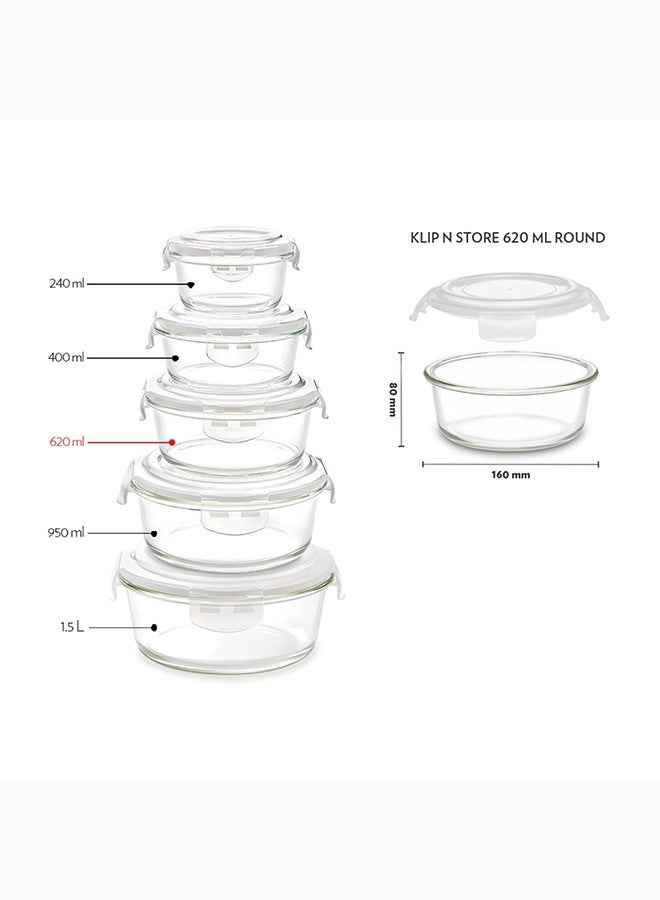 Borosil Klip-N-Store Round Glass Storage Container With Air Tight Lid Food Storage Container Microwave Safe Container 620 ml - Image 2