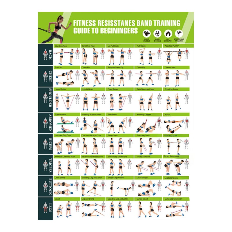 Resistance Bands Workout Poster Guide Wall Decor for Home Gym Training Men Women - Image 2
