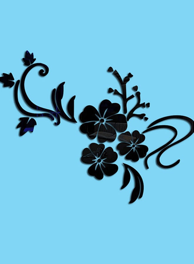 NIBEMINENT 3D Acrylic Mirror Surface Flowers Wall Decal Black 80x60centimeter