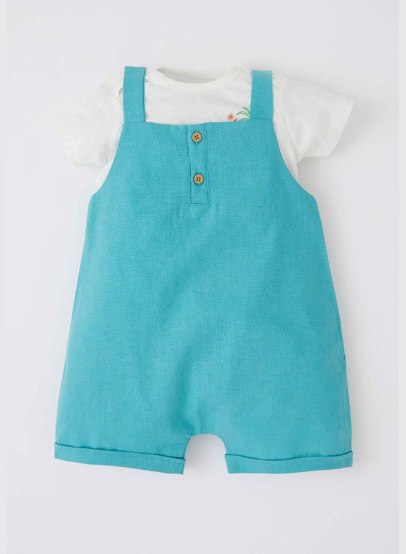 DeFacto Regular Fit Short Sleeve T-Shirt & Strappy Dungarees Set - Image 3