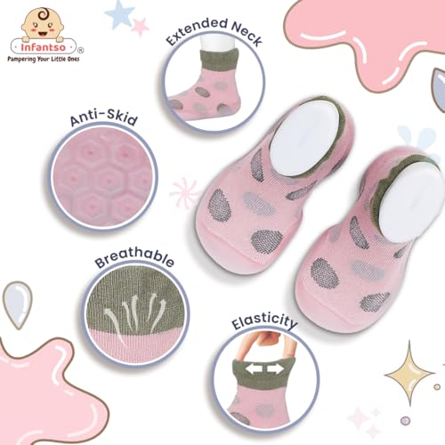 Infantso Polka Dot Anti-Skid Cotton Baby Socks Shoes with Lightweight Soft Sole for New Born 0-2 Years, Ankle Socks for Infants Shower Gifts, Walking Baby Sneakers 18-24 M - Image 4