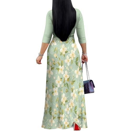 PinkPatty Women’s Plus Size Sage Green Floral Maxi Dress 3/4 Sleeve Wrap V Neck Wedding Guest Church Long Dresses with Pockets (Floral22 M) - Image 4