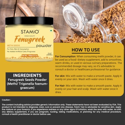 STAMIO Hair Care 3 Products Combo 300 gm - Amla Methi (Fenugreek) Hibiscus Powder for Pack, Wash, Mask, Shampoo, Anti-Dandruff, Cleanser | Natural Seedless Powders Kit | In Jar (100gm X 3) - Image 5