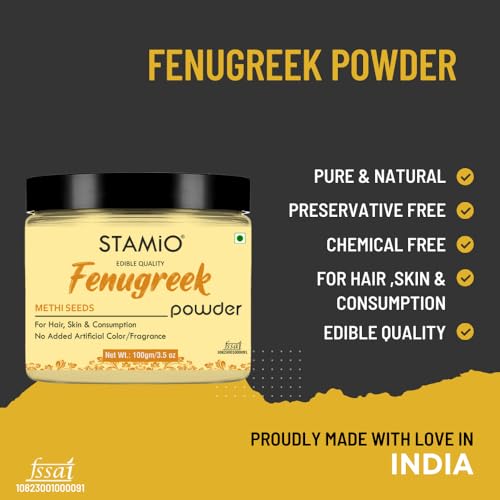 STAMIO Hair Care 3 Products Combo 300 gm - Amla Methi (Fenugreek) Hibiscus Powder for Pack, Wash, Mask, Shampoo, Anti-Dandruff, Cleanser | Natural Seedless Powders Kit | In Jar (100gm X 3) - Image 4