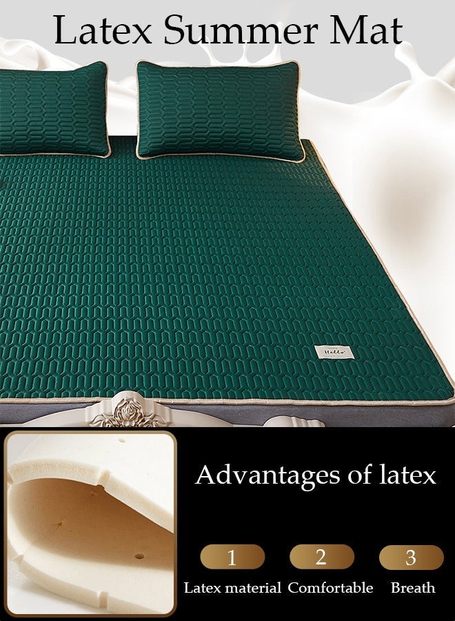 DUNISO Anti-Slip Latex Bed Cap Cool Silk Bed Cover Three-Piece Set with Pillowcases Four Seasons Universal Foldable Ice Silk Mat For Hotel Family Mattresses 200*180CM - Image 4