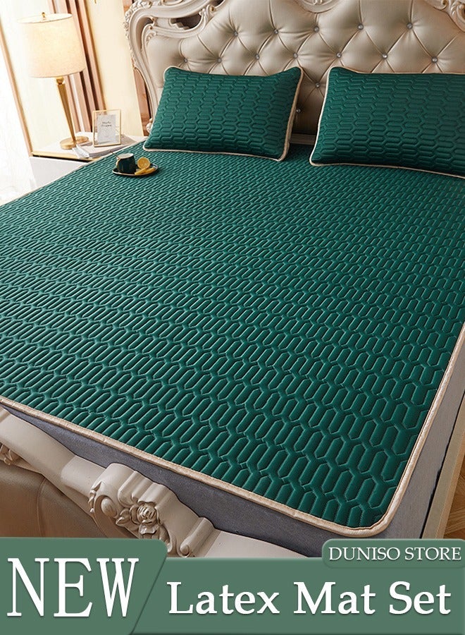 DUNISO Anti-Slip Latex Bed Cap Cool Silk Bed Cover Three-Piece Set with Pillowcases Four Seasons Universal Foldable Ice Silk Mat For Hotel Family Mattresses 200*180CM - Image 1