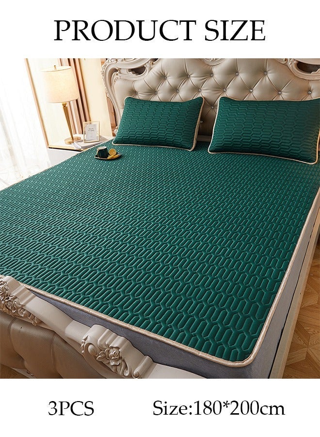 DUNISO Anti-Slip Latex Bed Cap Cool Silk Bed Cover Three-Piece Set with Pillowcases Four Seasons Universal Foldable Ice Silk Mat For Hotel Family Mattresses 200*180CM - Image 2