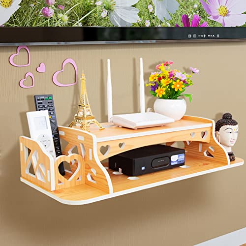 wolpin Wall Shelves Living Room Stylish Home Decor Display Rack Shelf Floating Storage Organiser Set Top Box Holder And Wifi Organiser, Remote Holder (Pack of 1) Oak Wood Color, Brown - Image 1