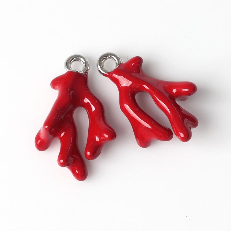 Simple Alloy Drip Paint Ocean Coral Pendant DIY Necklace Bracelet Jewelry Accessories Handmade Crafts Decorations Silver aperture 