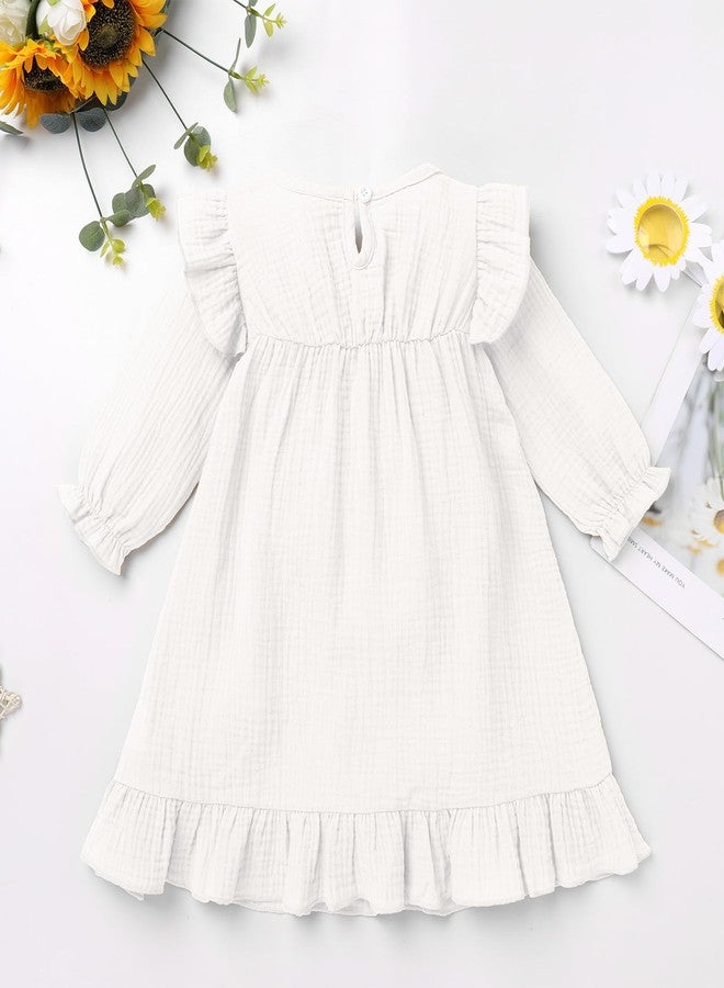 ODIZLI Girls Mexican Dress Toddler Baby Girls Floral Colorful Embroidery Dresses Traditional Ethnic Wear Cinco De Mayo Fiesta Casual Fall Winter Clothes A Line Ruffle Dress Long Sleeve White 2-3 Years - Image 2