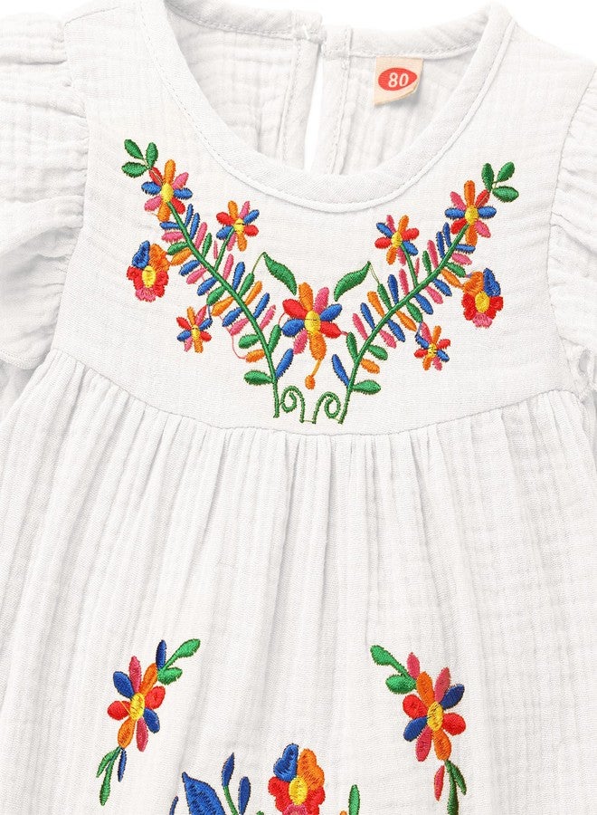 ODIZLI Girls Mexican Dress Toddler Baby Girls Floral Colorful Embroidery Dresses Traditional Ethnic Wear Cinco De Mayo Fiesta Casual Fall Winter Clothes A Line Ruffle Dress Long Sleeve White 2-3 Years - Image 3