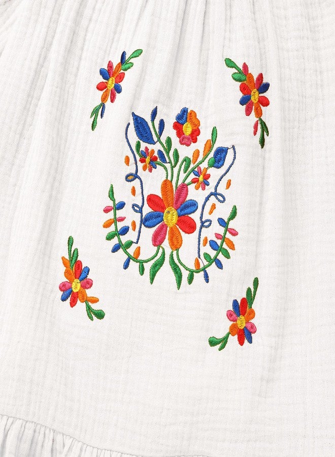 ODIZLI Girls Mexican Dress Toddler Baby Girls Floral Colorful Embroidery Dresses Traditional Ethnic Wear Cinco De Mayo Fiesta Casual Fall Winter Clothes A Line Ruffle Dress Long Sleeve White 2-3 Years - Image 4