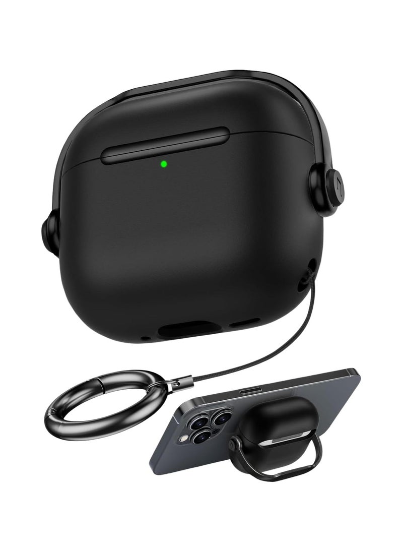 Protective Case for Airpods 4 Cover Shockproof, Wireless Charging Case with Safety Lock and Keychain, Anti-Fall Protective Cover (Black)  - Image 1