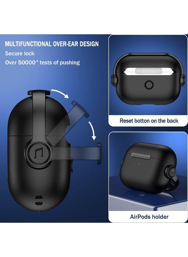 Protective Case for Airpods 4 Cover Shockproof, Wireless Charging Case with Safety Lock and Keychain, Anti-Fall Protective Cover (Black)  - Image 2