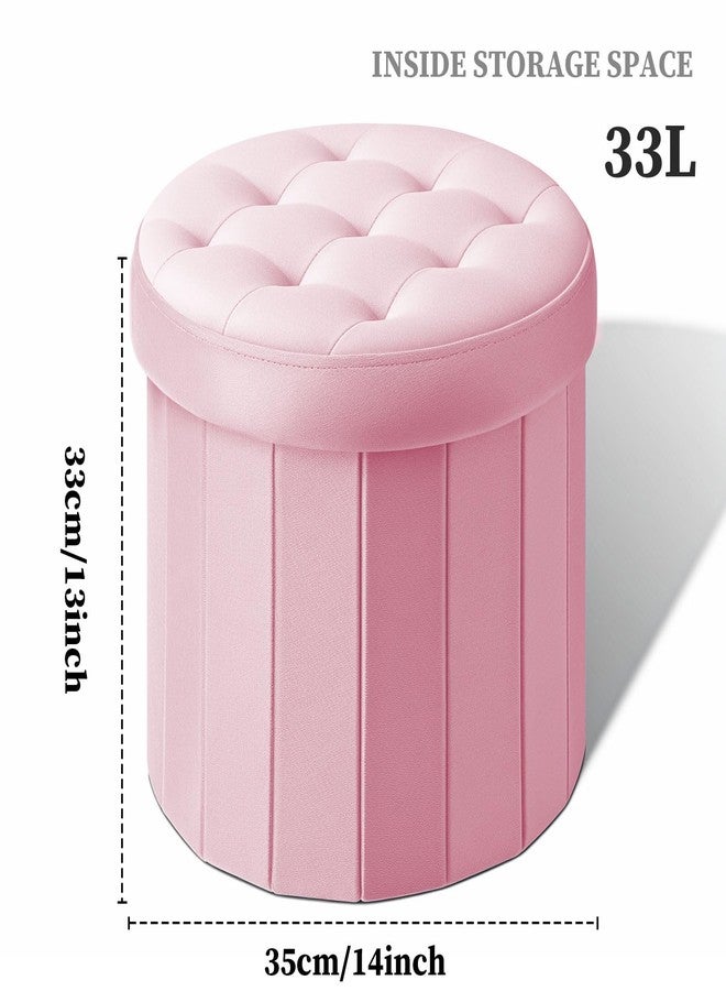 Bsketa® Folding Storage Ottoman Round 14" x 14" x 13"Inch Foot Stool with Thicker Foam Padded Seat Small Velvet Storage Ottoman Bench Foot Rest for Living Room Foldable Coffee Table(Pink) - Image 2