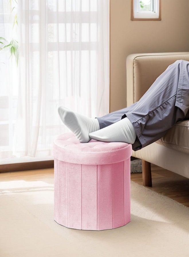 Bsketa® Folding Storage Ottoman Round 14" x 14" x 13"Inch Foot Stool with Thicker Foam Padded Seat Small Velvet Storage Ottoman Bench Foot Rest for Living Room Foldable Coffee Table(Pink) - Image 5
