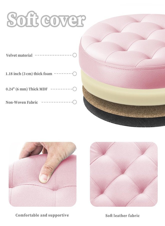 Bsketa® Folding Storage Ottoman Round 14" x 14" x 13"Inch Foot Stool with Thicker Foam Padded Seat Small Velvet Storage Ottoman Bench Foot Rest for Living Room Foldable Coffee Table(Pink) - Image 3