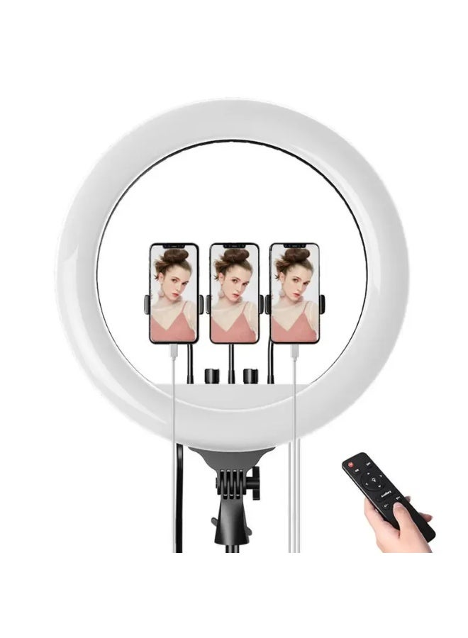 MAKS & CO. 18" LED Selfie Ring Light with Floor Tripod & 3-Phone Holder Bracket – Soft Lighting with Remote Control - Image 4