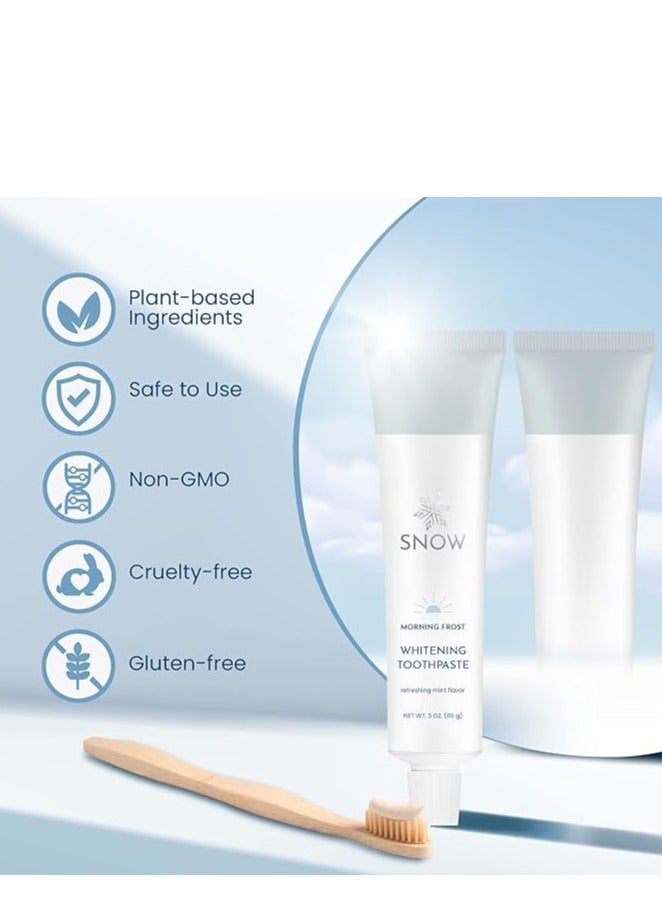 سنو Snow Teeth Whitening Morning AM معجون الأسنان - معجون الأسنان لتبييض الأسنان - إزالة بقع الأسنان - شرائط تبييض الأسنان البديلة - رائعة للأسنان الحساسة - نكهة النعناع (الصقيع الصباحي) - Image 2