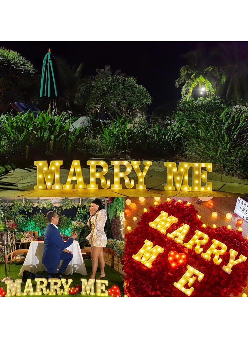 "MARRY ME" Alphabet LED Marquee Letter Light Up Plastic Letters Standing Hanging Sign, Alphabet Letter For Wedding Birthday Party Home Decoration Battery Operated White 22cm - Image 1