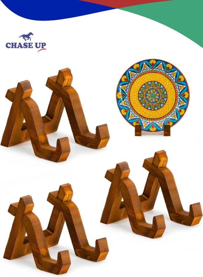 تشيس اب حامل عرض أطباق خشبي مقاس 4 بوصات، حامل إطار صورة مزخرف للأطباق والصور واللوحات وأسطوانات الفينيل والأعمال الفنية، عبوة من 3 قطع - Image 1