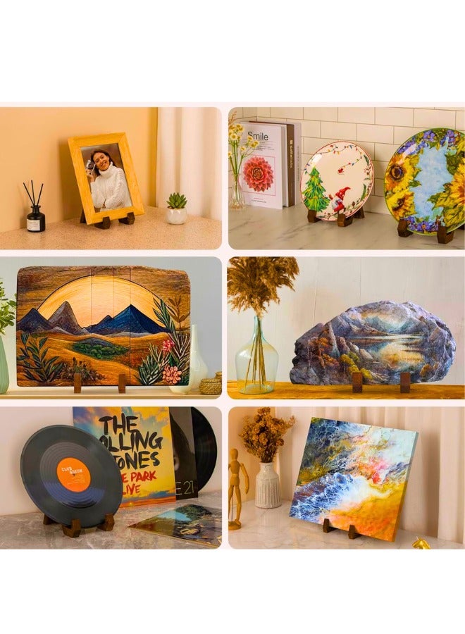 تشيس اب حامل عرض أطباق خشبي مقاس 4 بوصات، حامل إطار صورة مزخرف للأطباق والصور واللوحات وأسطوانات الفينيل والأعمال الفنية، عبوة من 3 قطع - Image 3