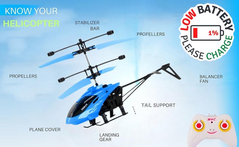 VRION Remote Control Helicopter for 6+ Boys, Indoor/Outdoor, Palm Sensing, LED Lights, Beginner,(Pack of 1) (Blue) - Image 2