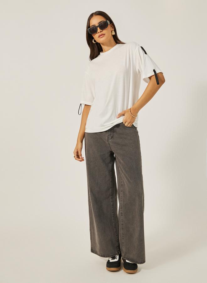 Styli Oversized Round Neck T-Shirt with Tape Detail  - Image 2