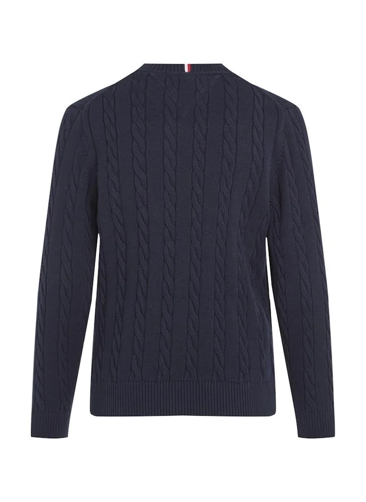 تومي هيلفيغر Youth Crew Neck Cotton Cable Sweater