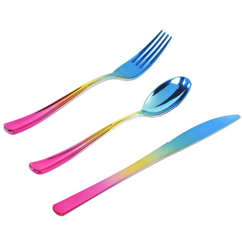 Supernal 120pcs Rainbow Plastic Silverware Rainbow Plastic Utensils Colorful Party Flatware Include 40 Forks 40 Knives and 40 Spoons for Trolls Party Baby Shower Decorations Easter Serves 40 Guests - Image 1